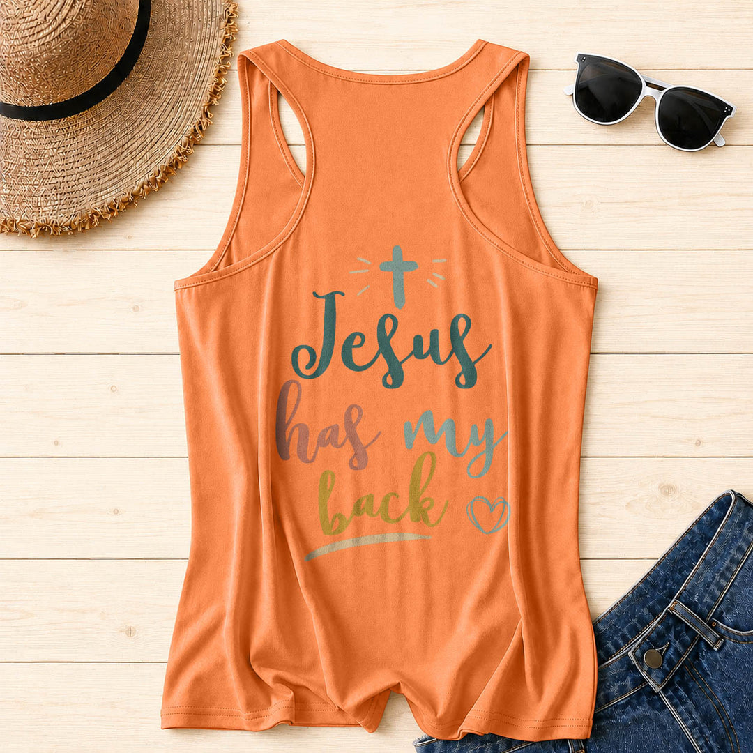 Christianartworkshop Tanktop mit doppelseitigem Print „Jesus Has My Back“, mehrfarbiger Schreibschrift, Sonnenakzent, Kreuz- und Herzgrafik, Racerback - image 33
