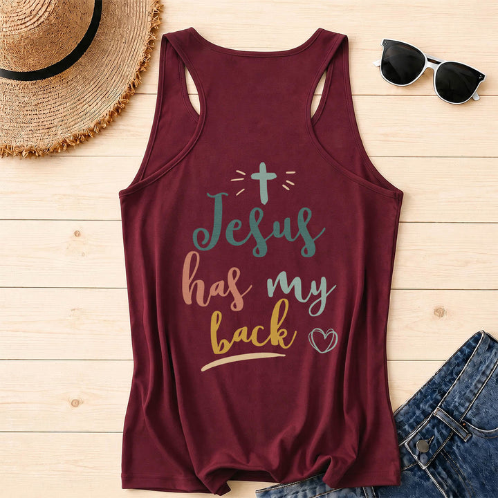 Christianartworkshop Tanktop mit doppelseitigem Print „Jesus Has My Back“, mehrfarbiger Schreibschrift, Sonnenakzent, Kreuz- und Herzgrafik, Racerback - image 13