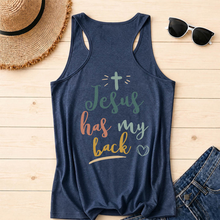 Christianartworkshop Tanktop mit doppelseitigem Print „Jesus Has My Back“, mehrfarbiger Schreibschrift, Sonnenakzent, Kreuz- und Herzgrafik, Racerback - image 18