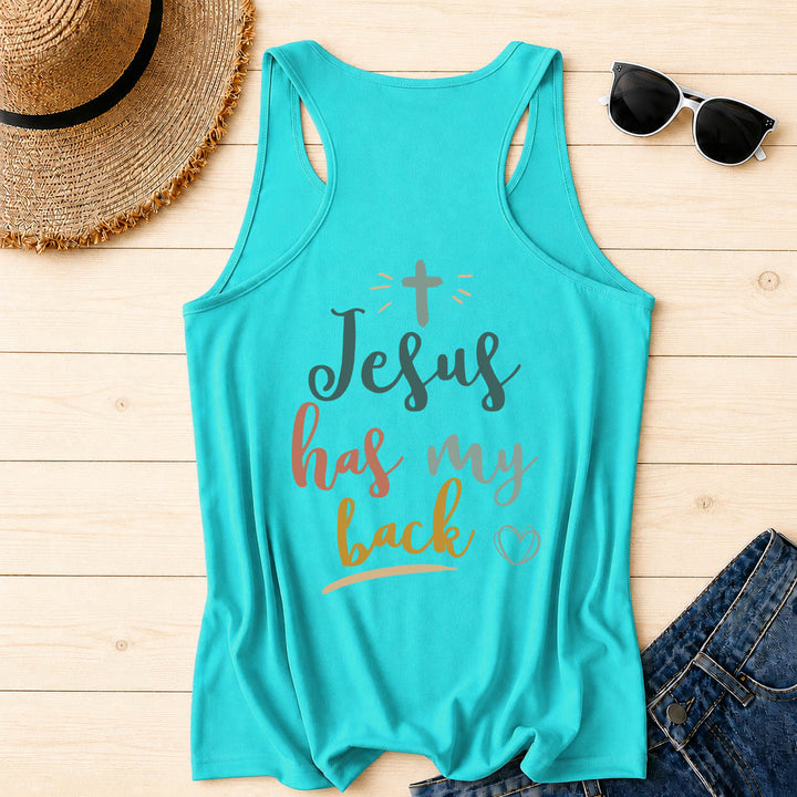 Christianartworkshop Tanktop mit doppelseitigem Print „Jesus Has My Back“, mehrfarbiger Schreibschrift, Sonnenakzent, Kreuz- und Herzgrafik, Racerback - image 28