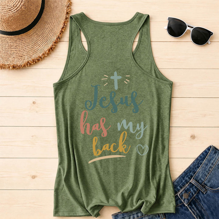 Christianartworkshop Tanktop mit doppelseitigem Print „Jesus Has My Back“, mehrfarbiger Schreibschrift, Sonnenakzent, Kreuz- und Herzgrafik, Racerback - image 43