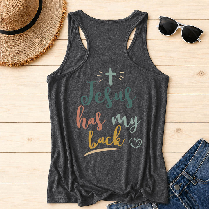 Christianartworkshop Tanktop mit doppelseitigem Print „Jesus Has My Back“, mehrfarbiger Schreibschrift, Sonnenakzent, Kreuz- und Herzgrafik, Racerback - image 23