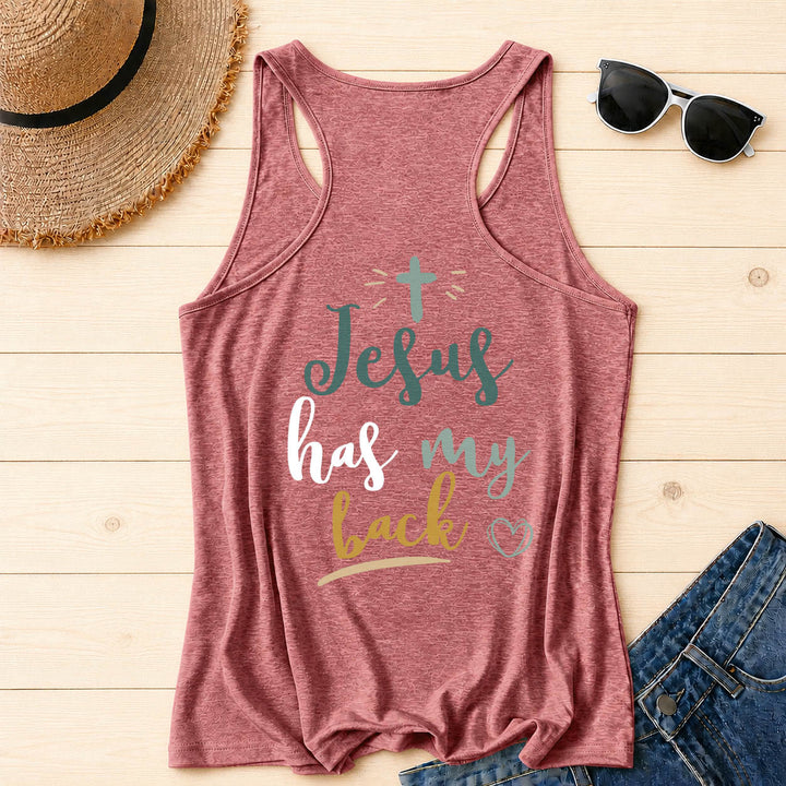 Christianartworkshop Tanktop mit doppelseitigem Print „Jesus Has My Back“, mehrfarbiger Schreibschrift, Sonnenakzent, Kreuz- und Herzgrafik, Racerback - image 48