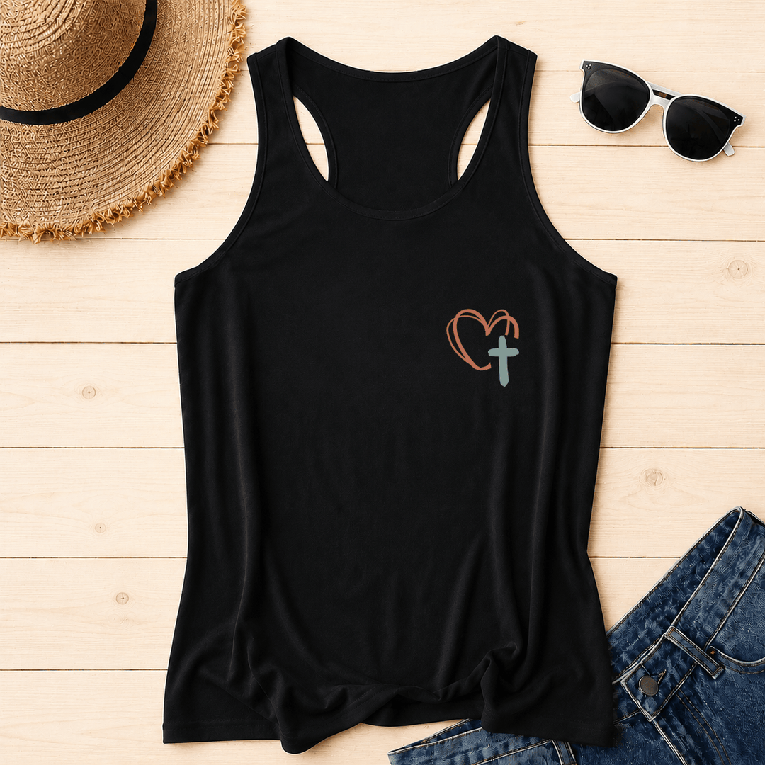 Christianartworkshop Tanktop mit doppelseitigem Print „Jesus Has My Back“, mehrfarbiger Schreibschrift, Sonnenakzent, Kreuz- und Herzgrafik, Racerback - image 6