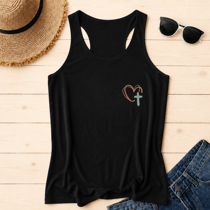 Christianartworkshop Tanktop mit doppelseitigem Print „Jesus Has My Back“, mehrfarbiger Schreibschrift, Sonnenakzent, Kreuz- und Herzgrafik, Racerback - image 6