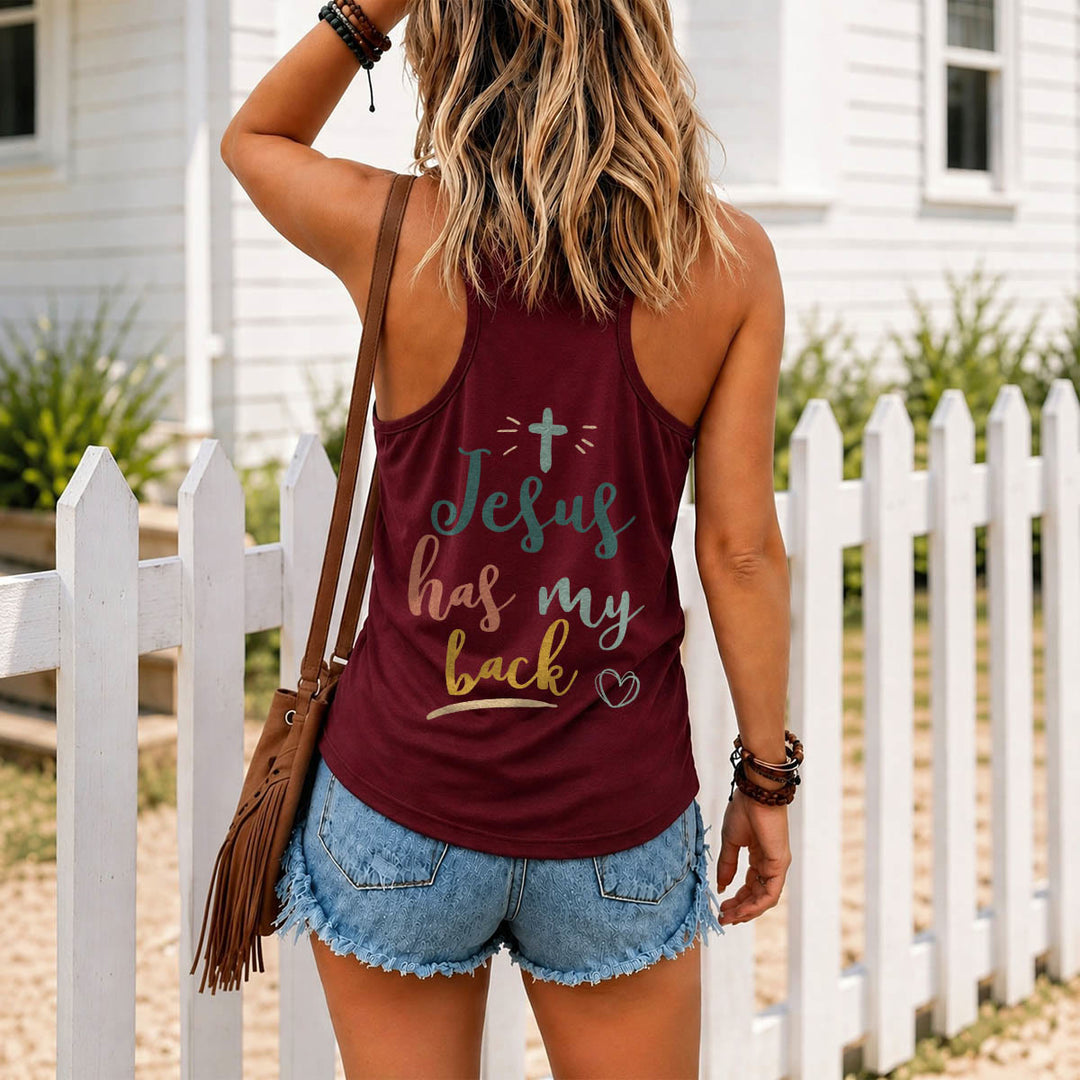 Christianartworkshop Tanktop mit doppelseitigem Print „Jesus Has My Back“, mehrfarbiger Schreibschrift, Sonnenakzent, Kreuz- und Herzgrafik, Racerback - image 14
