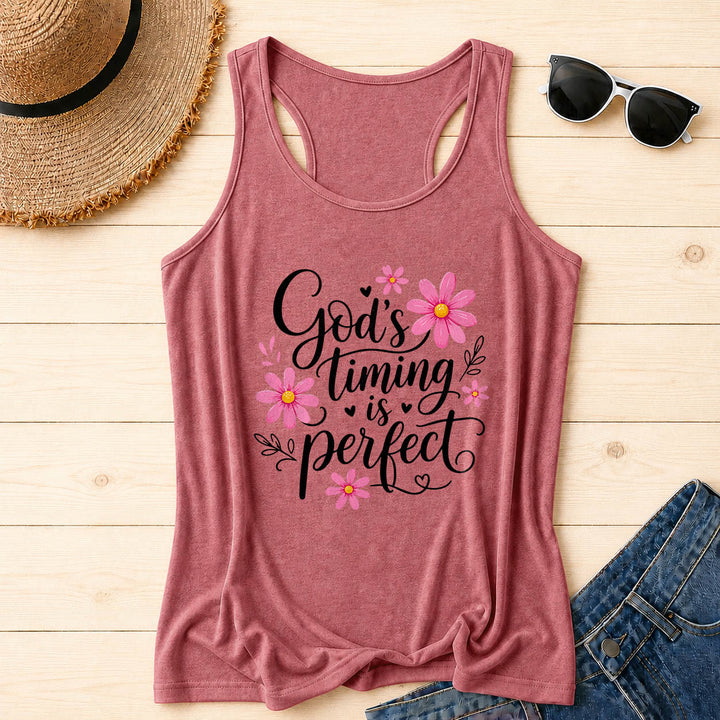 Christianartworkshop Gottes Timing ist perfekt Elegantes, fließendes Tanktop mit Gänseblümchen-, Herz- und Blattverzierungen und Racerback-Rücken. - Rosa - 2XL - image 18