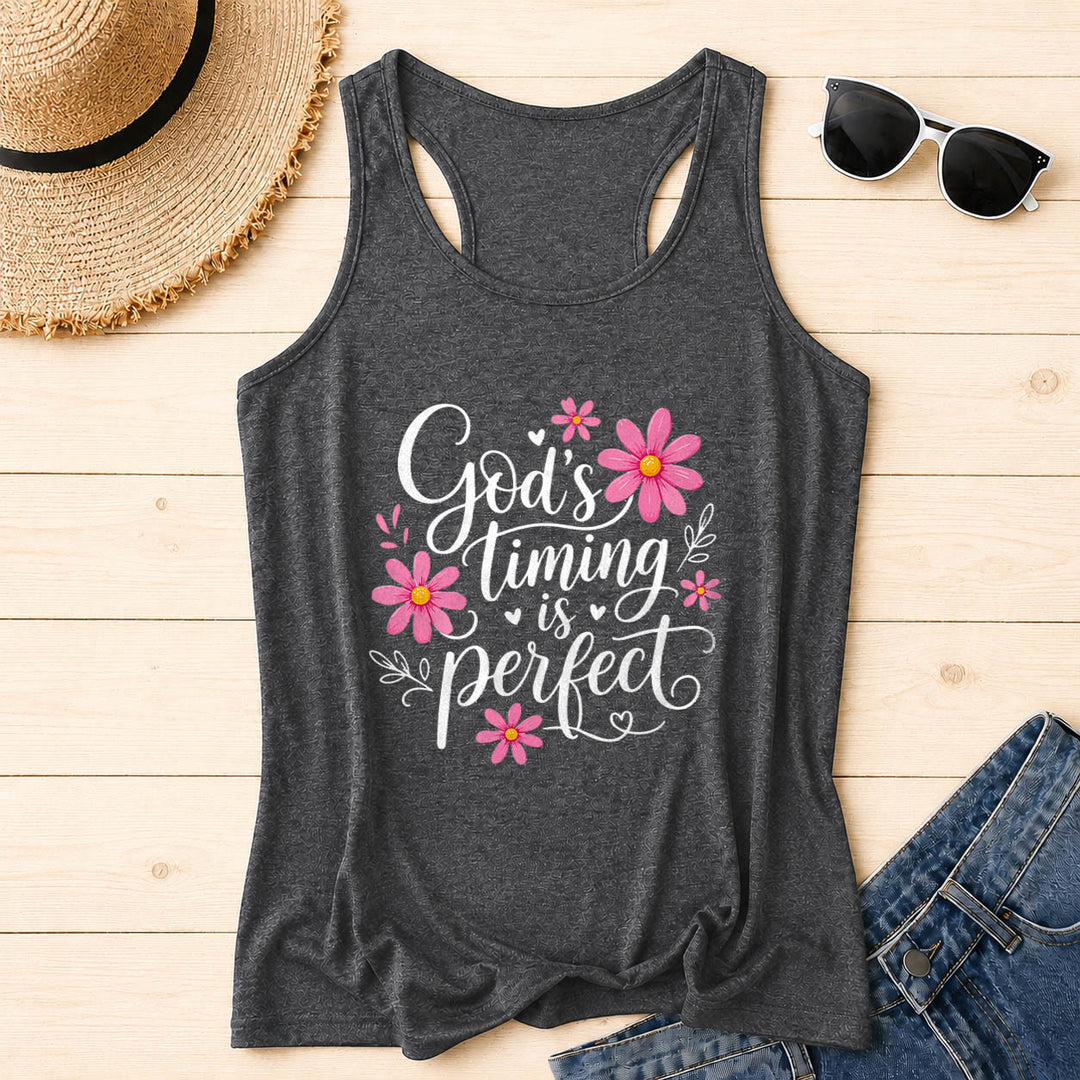 Christianartworkshop Gottes Timing ist perfekt Elegantes, fließendes Tanktop mit Gänseblümchen-, Herz- und Blattverzierungen und Racerback-Rücken. - Grau - 2XL - image 8