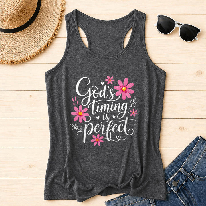 Christianartworkshop Gottes Timing ist perfekt Elegantes, fließendes Tanktop mit Gänseblümchen-, Herz- und Blattverzierungen und Racerback-Rücken. - Grau - 2XL - image 8