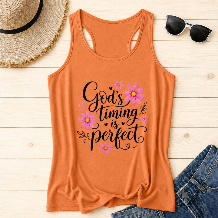 Christianartworkshop Gottes Timing ist perfekt Elegantes, fließendes Tanktop mit Gänseblümchen-, Herz- und Blattverzierungen und Racerback-Rücken. - Orange - 2XL - image 12