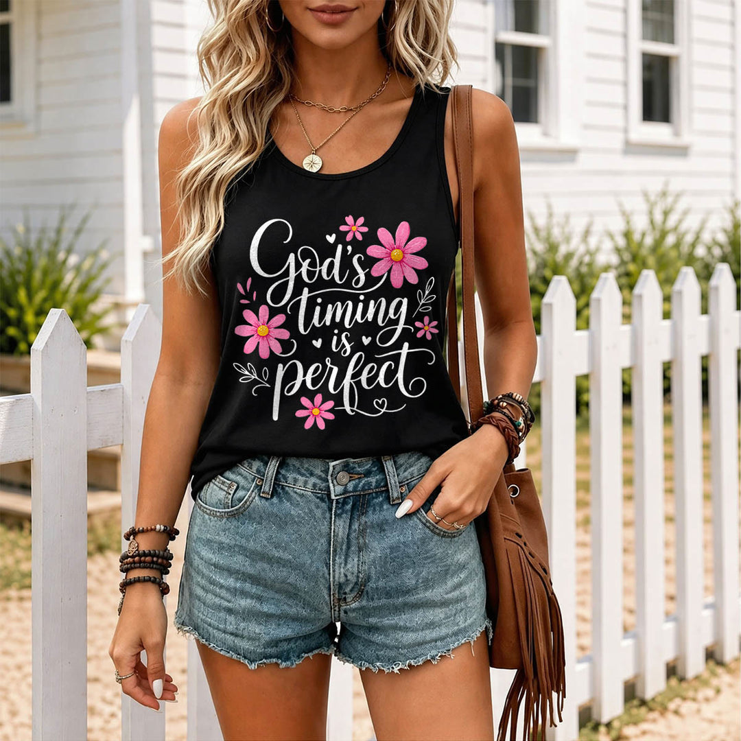 Christianartworkshop Gottes Timing ist perfekt Elegantes, fließendes Tanktop mit Gänseblümchen-, Herz- und Blattverzierungen und Racerback-Rücken. - image 5