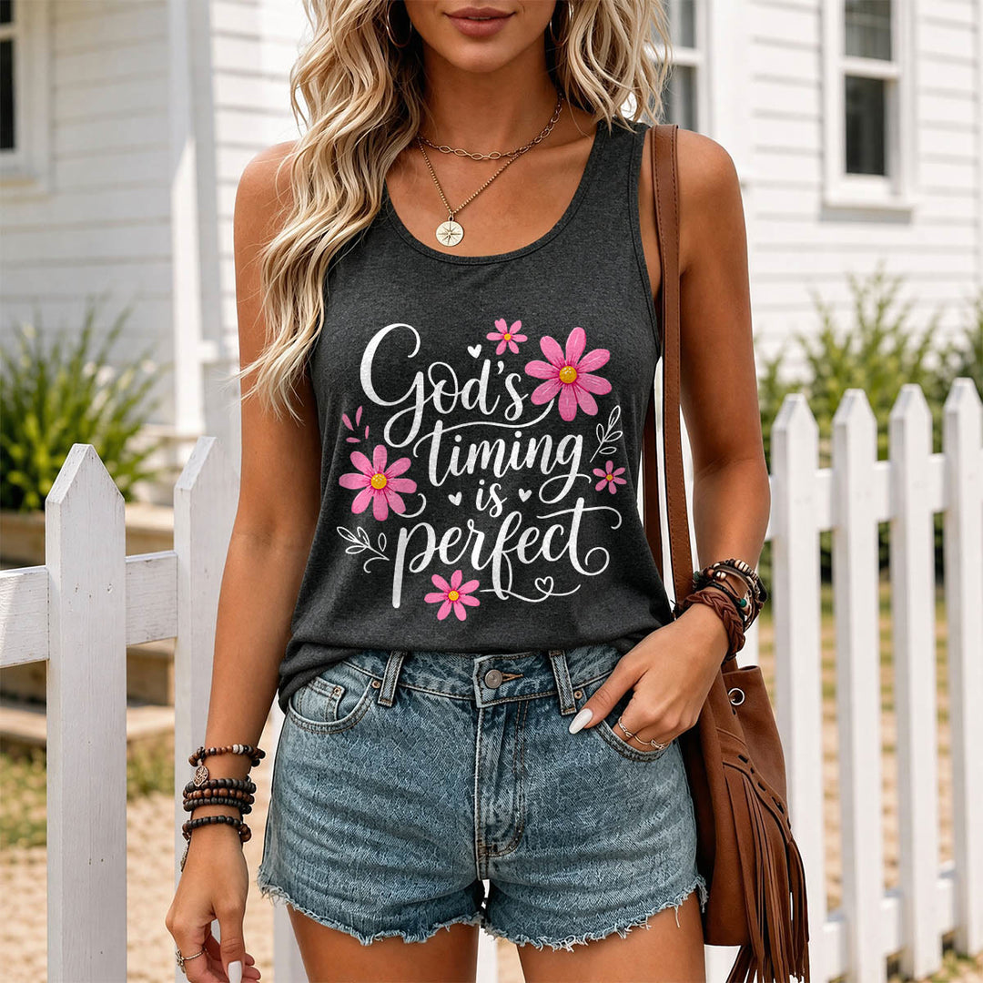 Christianartworkshop Gottes Timing ist perfekt Elegantes, fließendes Tanktop mit Gänseblümchen-, Herz- und Blattverzierungen und Racerback-Rücken. - image 9