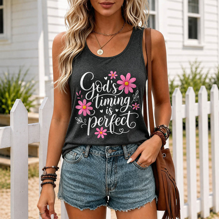 Christianartworkshop Gottes Timing ist perfekt Elegantes, fließendes Tanktop mit Gänseblümchen-, Herz- und Blattverzierungen und Racerback-Rücken. - image 9