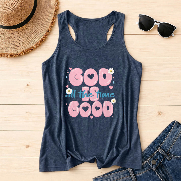 Christianartworkshop Gott ist immer gut Bubble Heart Lettering Smiley Daisy Star Heart Accent Front Print Racerback Tank Top - Marineblau - 2XL - image 8