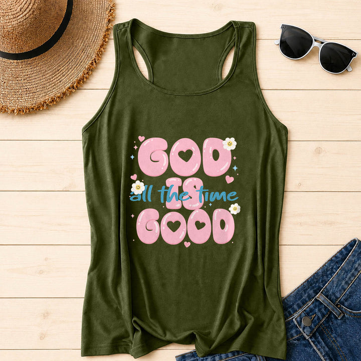 Christianartworkshop Gott ist immer gut Bubble Heart Lettering Smiley Daisy Star Heart Accent Front Print Racerback Tank Top - Armeegrün - 2XL - image 14