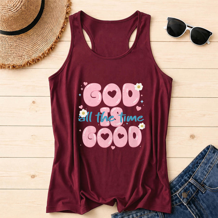 Christianartworkshop Gott ist immer gut Bubble Heart Lettering Smiley Daisy Star Heart Accent Front Print Racerback Tank Top - Wein - 2XL - image 2