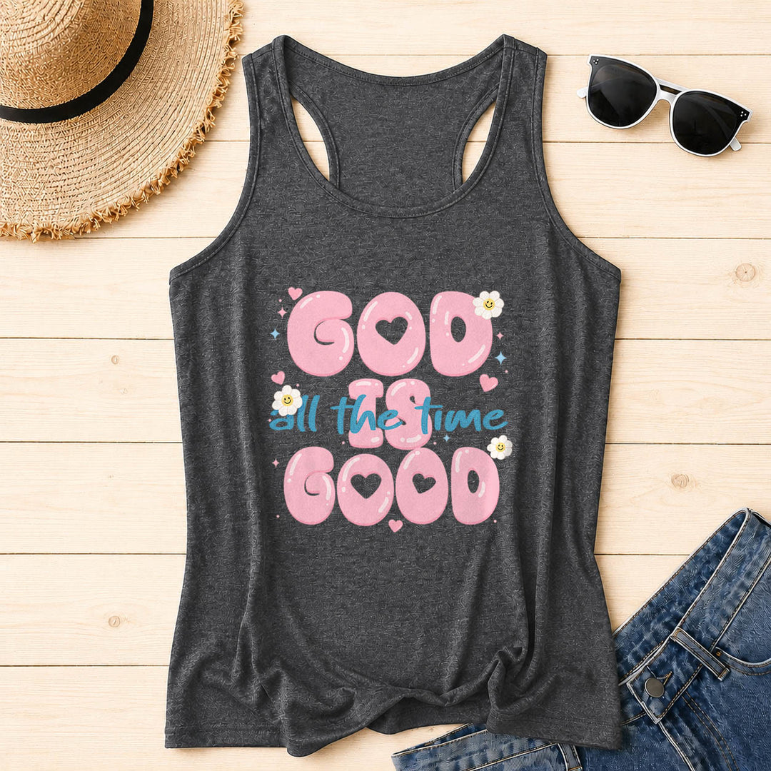 Christianartworkshop Gott ist immer gut Bubble Heart Lettering Smiley Daisy Star Heart Accent Front Print Racerback Tank Top - Grau - 2XL - image 10