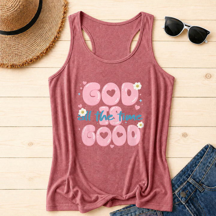 Christianartworkshop Gott ist immer gut Bubble Heart Lettering Smiley Daisy Star Heart Accent Front Print Racerback Tank Top - Rosa - 2XL - image 18