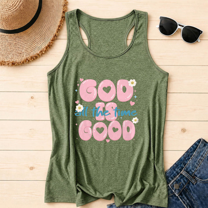 Christianartworkshop „Gott ist immer gut“ – Tanktop mit Herzmotiv, Smiley, Gänseblümchen, Stern und Herzakzenten auf der Vorderseite - Olivgrün - 2XL - image 16