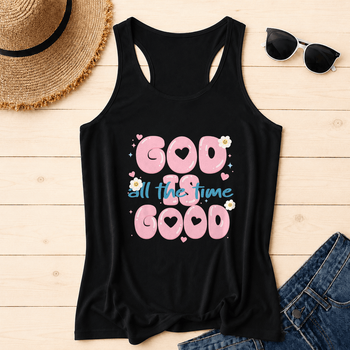 Christianartworkshop Gott ist immer gut Bubble Heart Lettering Smiley Daisy Star Heart Accent Front Print Racerback Tank Top - Schwarz - 2XL - image 6