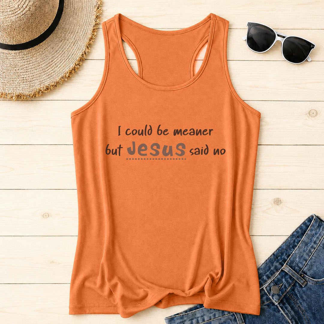Christianartworkshop Ich könnte gemeiner sein, aber Jesus sagte Nein Kontrastreicher Racerback-Tanktop mit Frontprint - Orange - 2XL - image 2