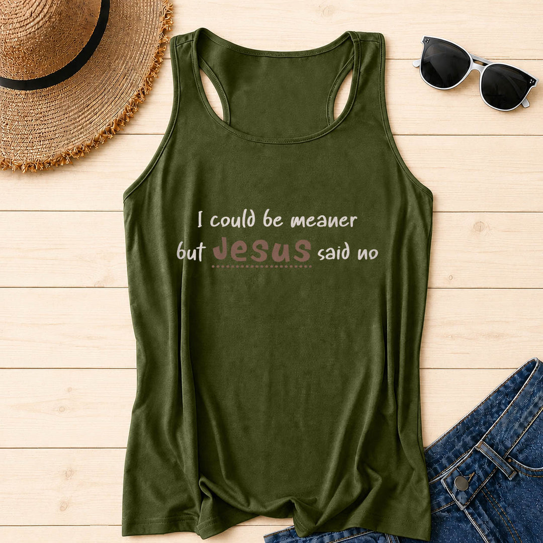 Christianartworkshop Ich könnte gemeiner sein, aber Jesus sagte Nein Kontrastreicher Racerback-Tanktop mit Frontprint - Armeegrün - 2XL - image 0