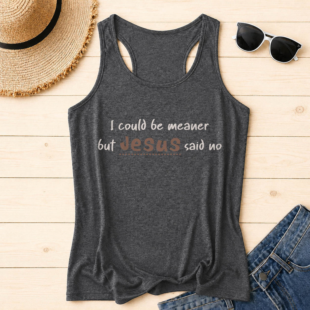 Christianartworkshop Ich könnte gemeiner sein, aber Jesus sagte Nein Kontrastreicher Racerback-Tanktop mit Frontprint - Grau - 2XL - image 12