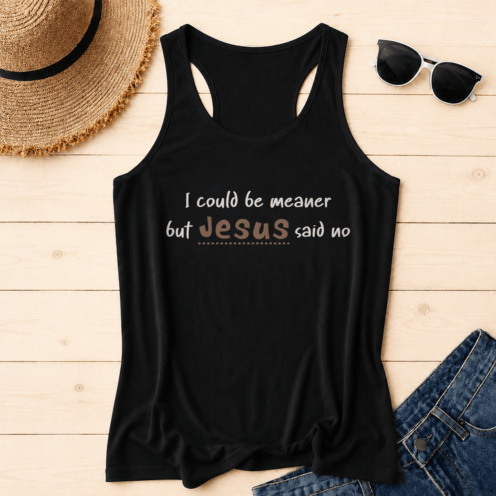 Christianartworkshop Ich könnte gemeiner sein, aber Jesus sagte Nein Kontrastreicher Racerback-Tanktop mit Frontprint - Schwarz - 2XL - image 8