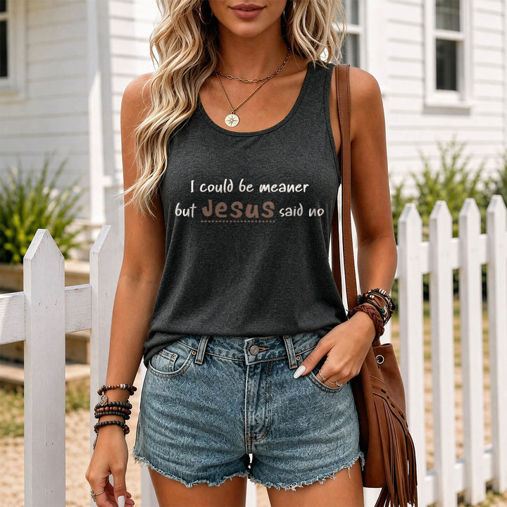 Christianartworkshop Ich könnte gemeiner sein, aber Jesus sagte Nein Kontrastreicher Racerback-Tanktop mit Frontprint - image 13