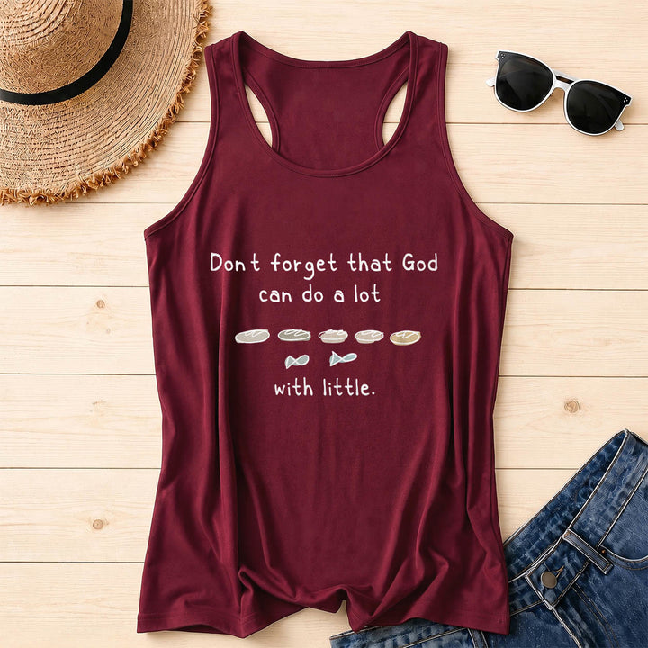 Christianartworkshop Vergiss nicht, dass Gott auch mit kleinen Fünf-Brot-Zwei-Fisch-Linien-Skizzen-Racerback-Tanktops viel bewirken kann - Wein - 2XL - image 6