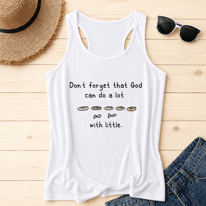 Christianartworkshop Vergiss nicht, dass Gott auch mit kleinen Fünf-Brot-Zwei-Fisch-Linien-Skizzen-Racerback-Tanktops viel bewirken kann - Weiß - 2XL - image 8