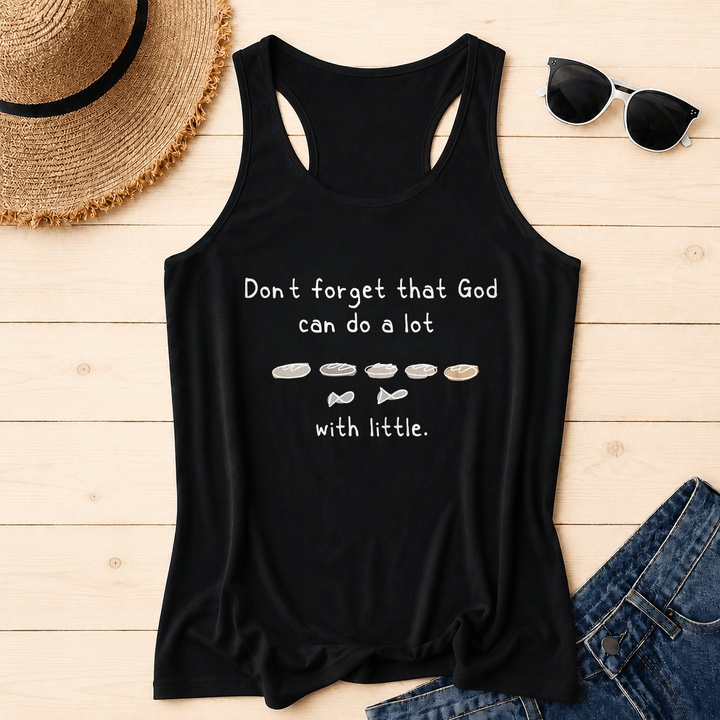 Christianartworkshop Vergiss nicht, dass Gott auch mit kleinen Fünf-Brot-Zwei-Fisch-Linien-Skizzen-Racerback-Tanktops viel bewirken kann - Schwarz - 2XL - image 10