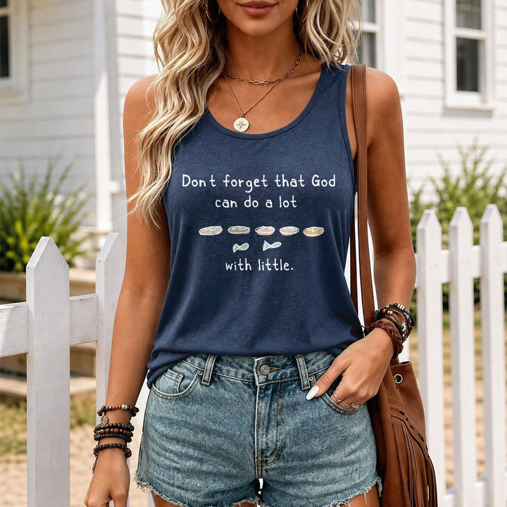 Christianartworkshop Vergiss nicht, dass Gott auch mit kleinen Fünf-Brot-Zwei-Fisch-Linien-Skizzen-Racerback-Tanktops viel bewirken kann - image 13