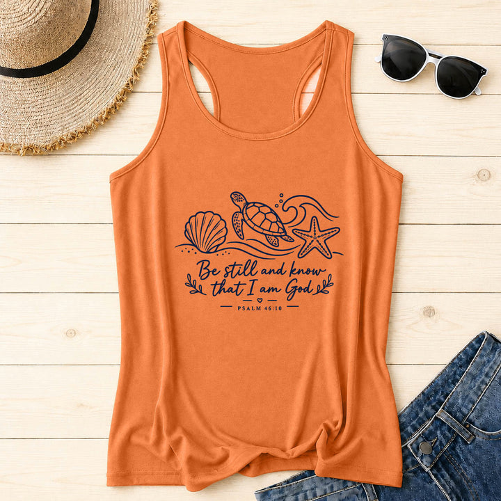 Christianartworkshop Seid still und erkennt, dass ich Gott bin (Psalm 46,10) Tanktop mit Meeresschildkröte, Muschel, Seestern, Welle und Racerback-Motiv - Orange - 2XL - image 8