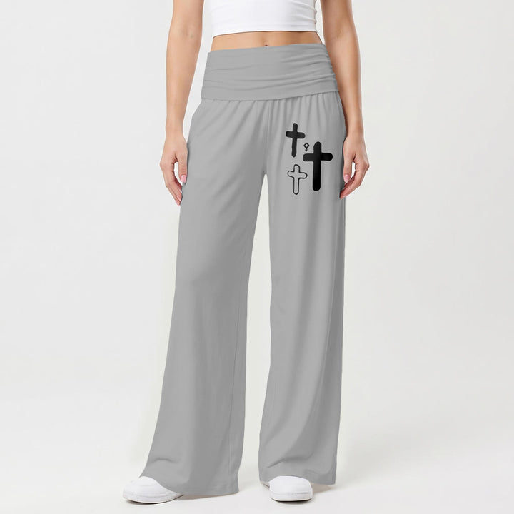 Christianartworkshop Minimalistische Hose mit Multi-Kreuz-Grafikdruck auf der Vorderseite der Hüfte, umklappbarer hoher Bund, weites Bein - image 7