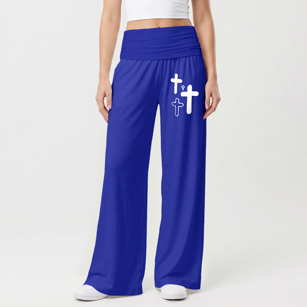Christianartworkshop Minimalistische Hose mit Multi-Kreuz-Grafikdruck auf der Vorderseite der Hüfte, umklappbarer hoher Bund, weites Bein - image 13