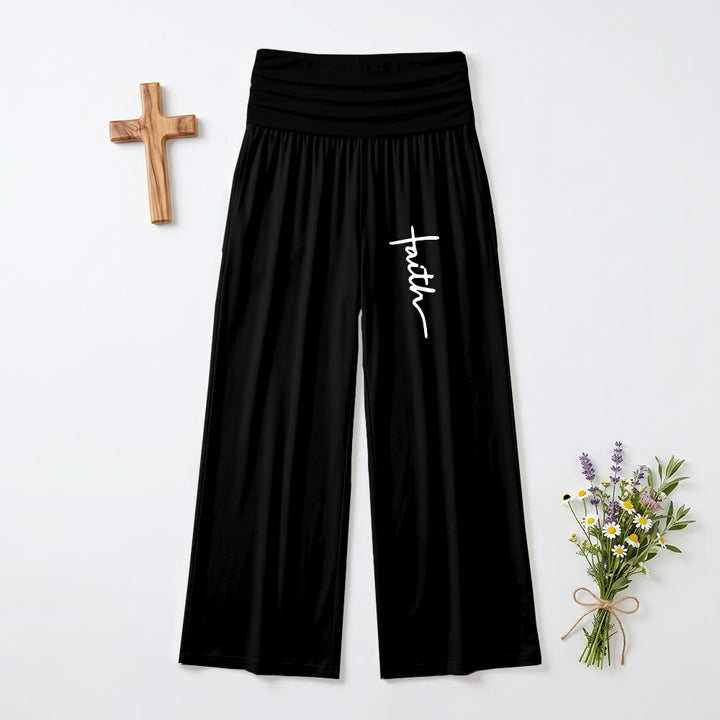 Christianartworkshop Vertikaler Schriftzug „Glaube“ in Schreibschrift, umklappbare, hochtaillierte Hose mit weitem Bein und weitem Bund - Schwarz - US22, UK/AU26, EU54 (6XL) - image 0