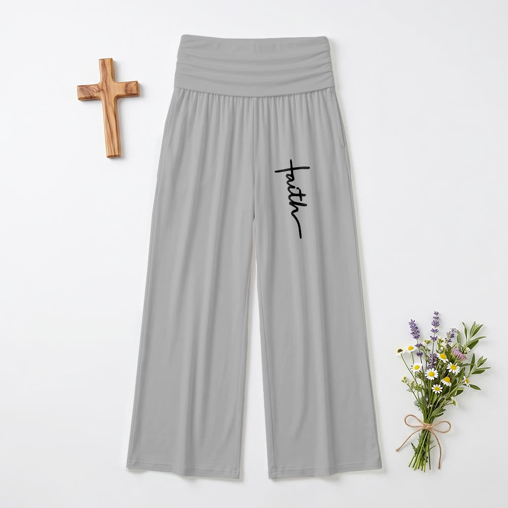 Christianartworkshop Vertikaler Schriftzug „Glaube“ in Schreibschrift, umklappbare, hochtaillierte Hose mit weitem Bein und weitem Bund - Grau - US22, UK/AU26, EU54 (6XL) - image 6