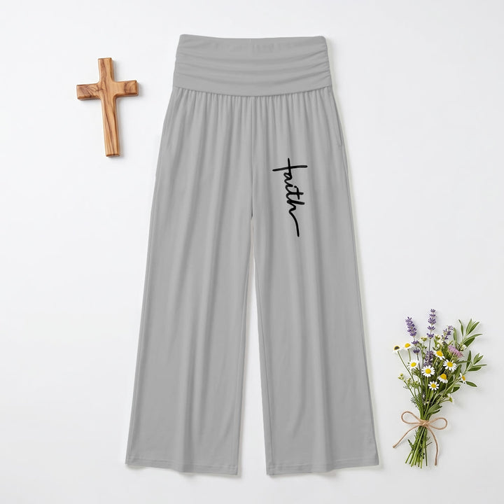 Christianartworkshop Vertikaler Schriftzug „Glaube“ in Schreibschrift, umklappbare, hochtaillierte Hose mit weitem Bein und weitem Bund - Grau - US22, UK/AU26, EU54 (6XL) - image 6