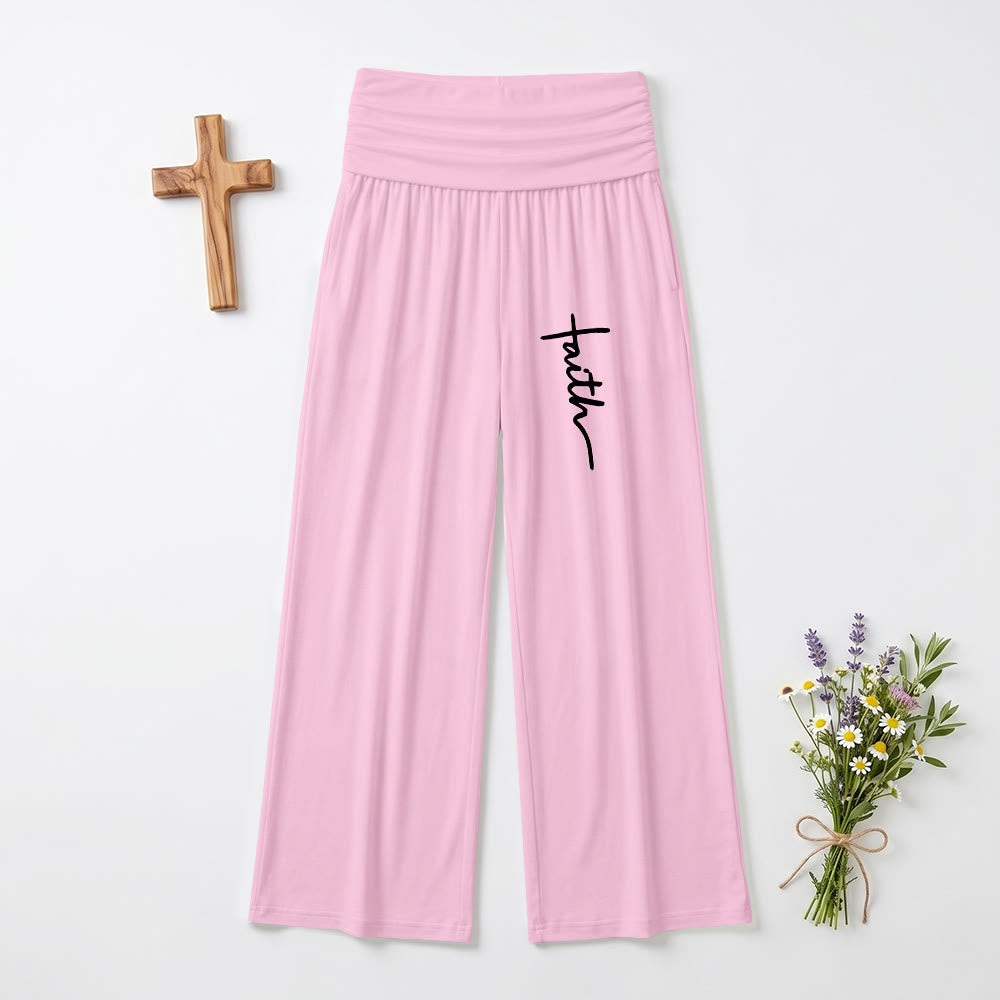 Christianartworkshop Vertikaler Schriftzug „Glaube“ in Schreibschrift, umklappbare, hochtaillierte Hose mit weitem Bein und weitem Bund - Rosa - US22, UK/AU26, EU54 (6XL) - image 9