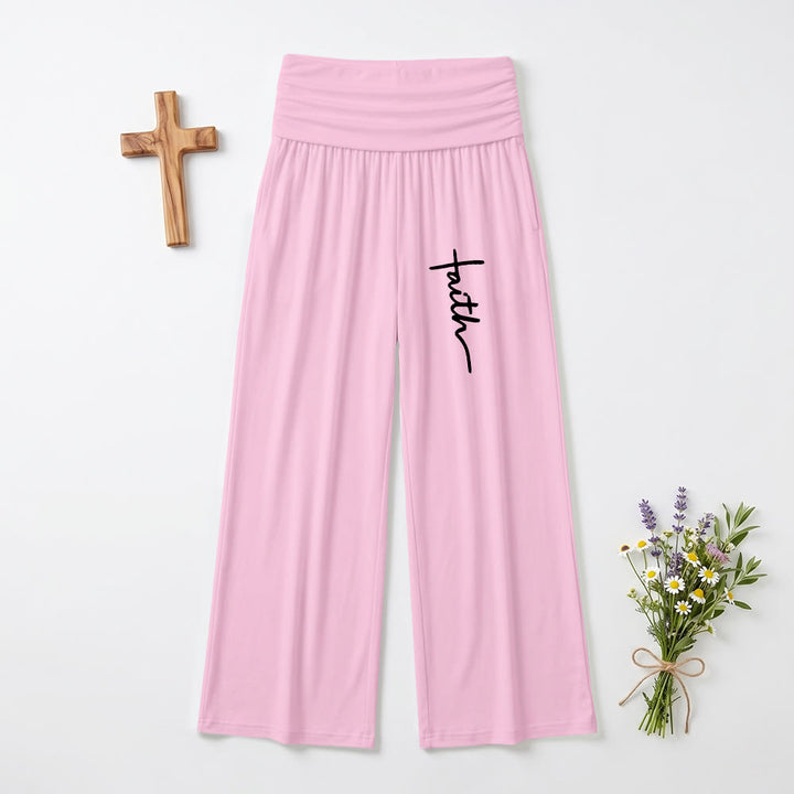 Christianartworkshop Vertikaler Schriftzug „Glaube“ in Schreibschrift, umklappbare, hochtaillierte Hose mit weitem Bein und weitem Bund - Rosa - US22, UK/AU26, EU54 (6XL) - image 9