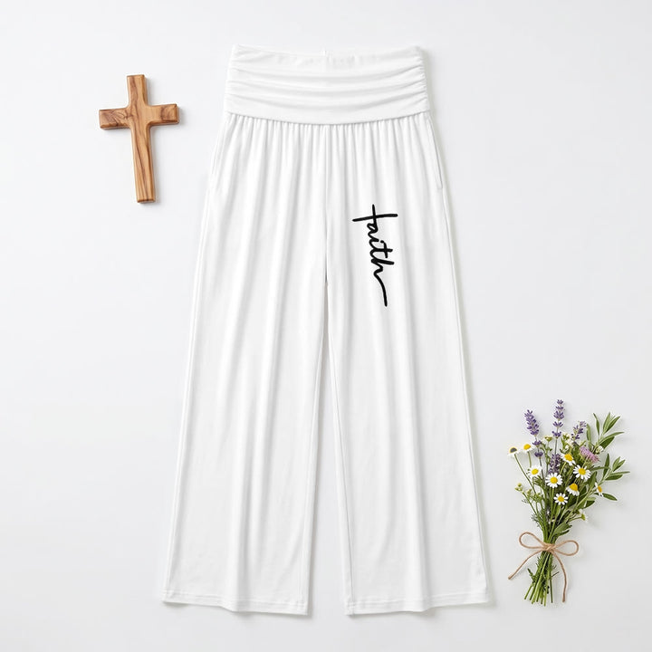 Christianartworkshop Vertikaler Schriftzug „Glaube“ in Schreibschrift, umklappbare, hochtaillierte Hose mit weitem Bein und weitem Bund - Weiß - US22, UK/AU26, EU54 (6XL) - image 3