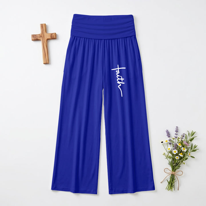 Christianartworkshop Vertikaler Schriftzug „Glaube“ in Schreibschrift, umklappbare, hochtaillierte Hose mit weitem Bein und weitem Bund - Blau - US22, UK/AU26, EU54 (6XL) - image 12