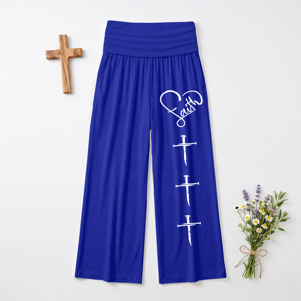 Christianartworkshop Herzumriss Glaube Schreibschrift Drei Vertikales Nagelkreuz Druck Weite Beine Hosen - Blau - US22, UK/AU26, EU54 (6XL) - image 12