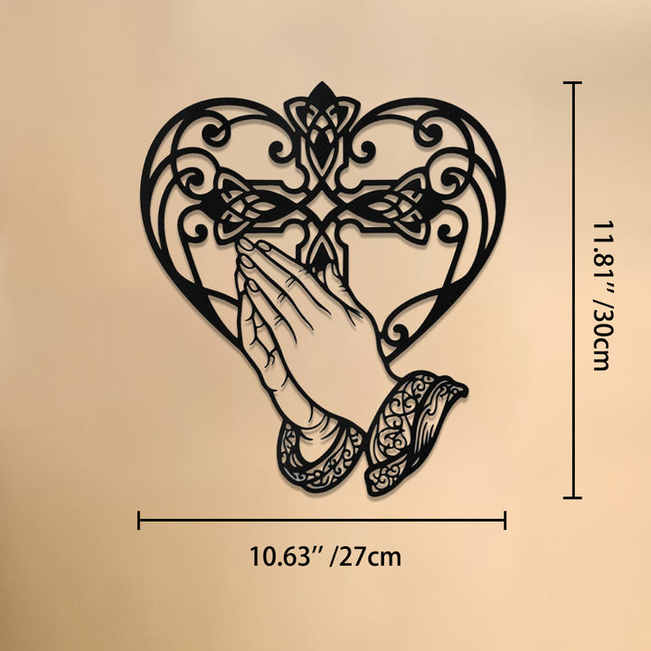 Christianartworkshop Herzförmiger Rahmen mit betenden Händen, gekreuzt – Wanddekoration aus Metall: Zeitloses Symbol der heiligen, erlösenden Gnade - 10,63''*11,81''*0,04''/27cm*30cm*0,1cm - image 7