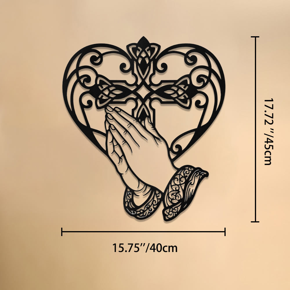 Christianartworkshop Herzförmiger Rahmen mit betenden Händen, gekreuzt – Wanddekoration aus Metall: Zeitloses Symbol der heiligen, erlösenden Gnade - 15,75''*17,72''*0,04''/40cm*45cm*0,1cm - image 8