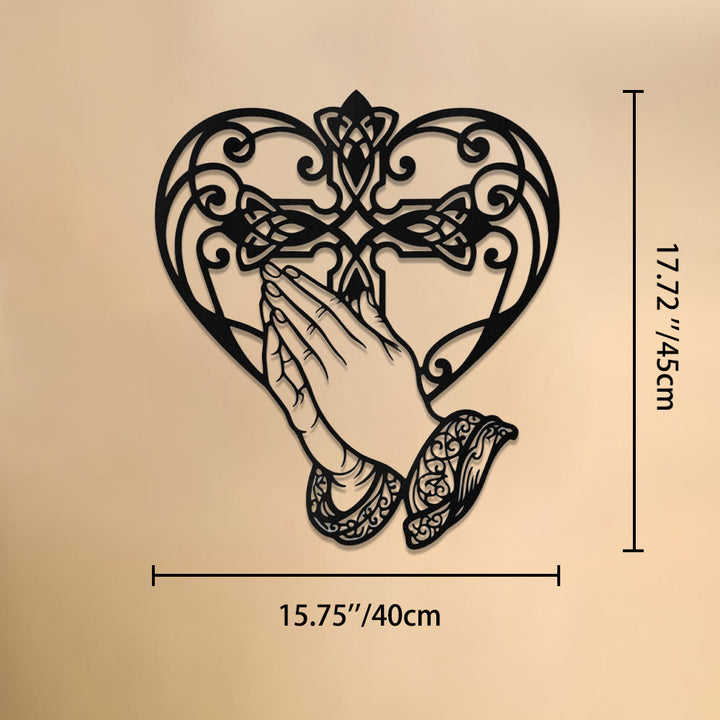 Christianartworkshop Herzförmiger Rahmen mit betenden Händen, gekreuzt – Wanddekoration aus Metall: Zeitloses Symbol der heiligen, erlösenden Gnade - 15,75''*17,72''*0,04''/40cm*45cm*0,1cm - image 8