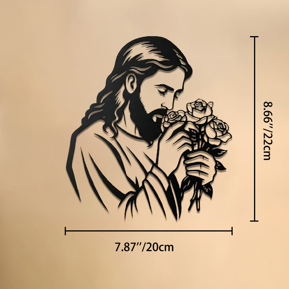 Christianartworkshop Jesus mit Rose als Wanddekoration aus Metall: Zeitloses Symbol der heiligen, erlösenden Gnade - 7,87''*8,66''*0,04''/20cm*22cm*0,1cm - image 8