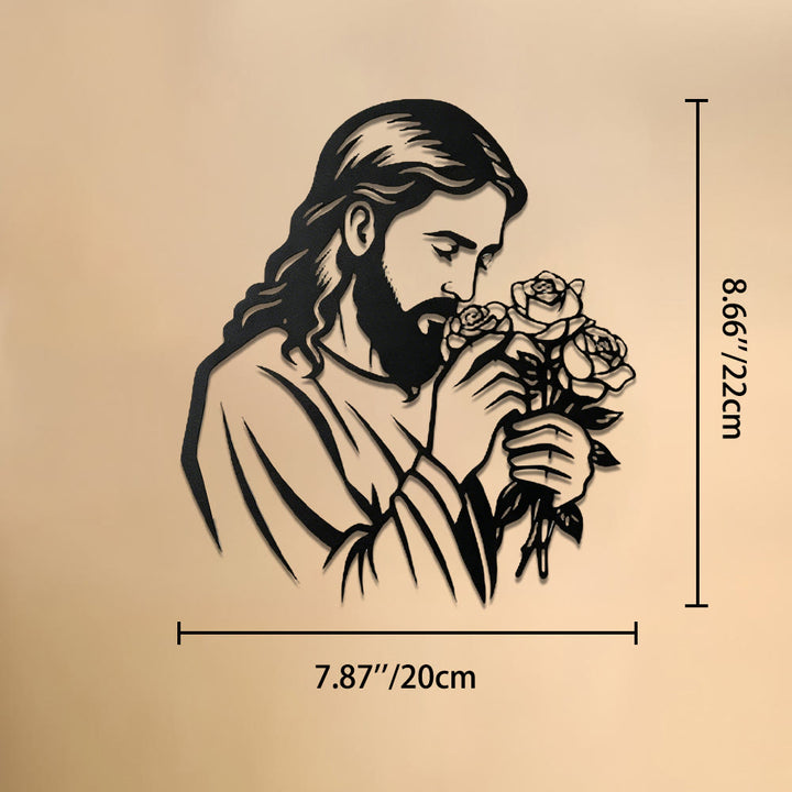 Christianartworkshop Jesus mit Rose als Wanddekoration aus Metall: Zeitloses Symbol der heiligen, erlösenden Gnade - 7,87''*8,66''*0,04''/20cm*22cm*0,1cm - image 8