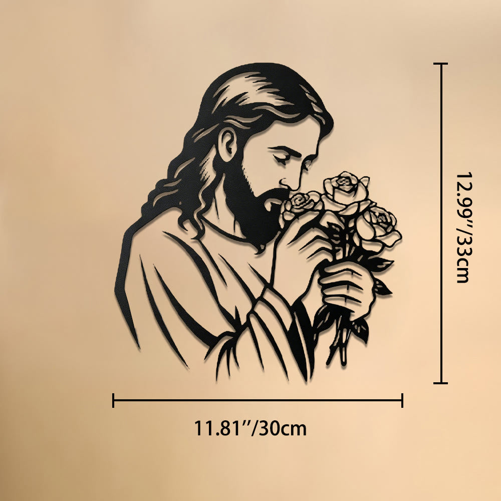 Christianartworkshop Jesus mit Rose als Wanddekoration aus Metall: Zeitloses Symbol der heiligen, erlösenden Gnade - 11,81''*12,99''*0,04''/30cm*33cm*0,1cm - image 9